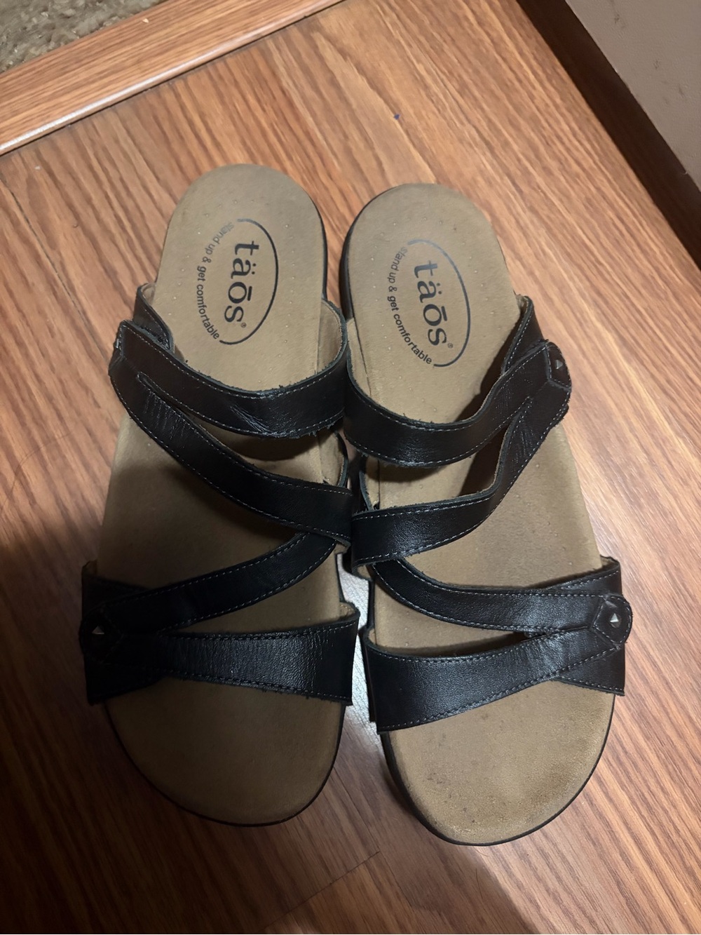 Taos Double U Women's 8 Slide Sandals black Leather Orthopedic Comfort